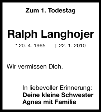 Traueranzeige von Ralph Langhojer von Nürnberger Nachrichten