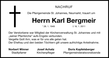 Traueranzeige von Karl Bergmeir von Nürnberger Nachrichten