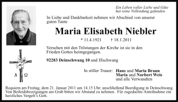 Traueranzeige von Maria Elisabeth Niebler von Nürnberger Nachrichten