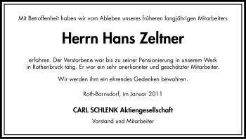Traueranzeige von Hans Zeltner von Nürnberger Nachrichten