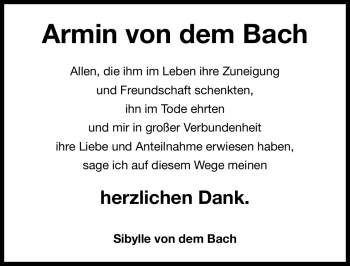 Traueranzeige von Armin von dem Bach von Nürnberger Nachrichten