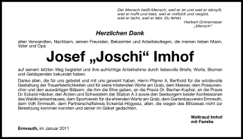 Traueranzeige von Josef Imhof von Nürnberger Nachrichten