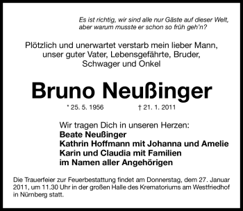 Traueranzeige von Bruno Neußinger von Nürnberger Nachrichten