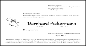 Traueranzeige von Bernhard Ackermann von Nürnberger Nachrichten