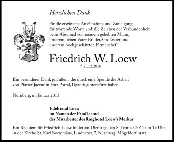 Traueranzeige von Friedrich Loew  von Nürnberger Nachrichten