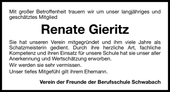 Traueranzeige von Renate Gieritz von Nürnberger Nachrichten