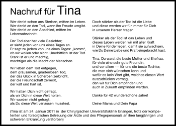 Traueranzeige von Tina  von Nürnberger Nachrichten
