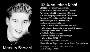 Traueranzeige von Markus Ferschl von Nürnberger Nachrichten