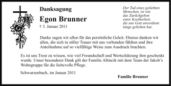 Traueranzeige von Egon Brunner von Nürnberger Nachrichten