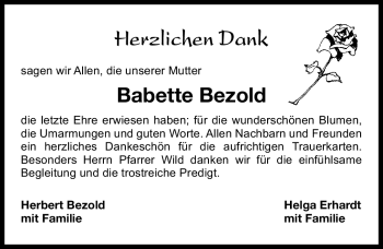 Traueranzeige von Babette Bezold von Nürnberger Nachrichten