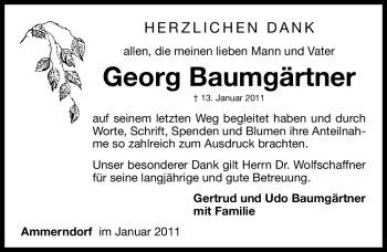 Traueranzeige von Georg Baumgärtner von Nürnberger Nachrichten