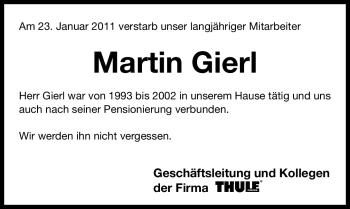 Traueranzeige von Martin Gierl von Nürnberger Nachrichten