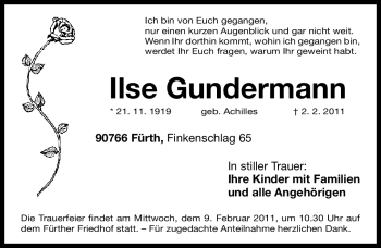 Traueranzeige von Ilse Gundermann von Nürnberger Nachrichten