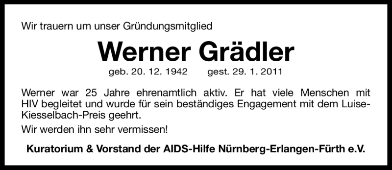 Traueranzeige für Werner Grädler vom 04.02.2011 aus Nürnberger Nachrichten