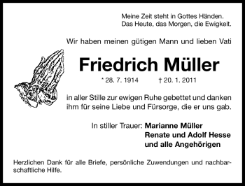 Traueranzeige von Friedrich Müller von Nürnberger Nachrichten