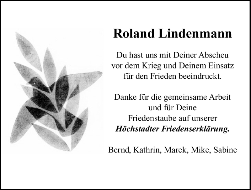  Traueranzeige für Roland Lindenmann vom 04.02.2011 aus Nürnberger Nachrichten