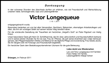 Traueranzeige von Victor Longequeue von Nürnberger Nachrichten