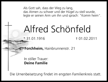 Traueranzeige von Alfred Schönfeld von Nürnberger Nachrichten