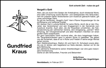 Traueranzeige von Gundfried Kraus von Nürnberger Nachrichten