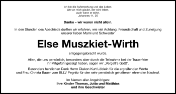 Traueranzeige von Else Muszkiet-Wirth von Nürnberger Nachrichten