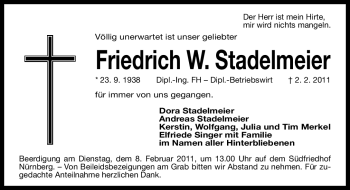 Traueranzeige von Friedrich Stadelmeier von Nürnberger Nachrichten
