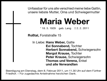Traueranzeige von Maria Weber von Nürnberger Nachrichten