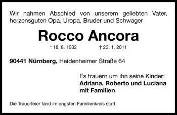 Traueranzeige von Rocco Ancora von Nürnberger Nachrichten