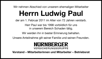 Traueranzeige von Ludwig Paul von Nürnberger Nachrichten