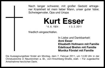 Traueranzeige von Kurt Esser von Nürnberger Nachrichten