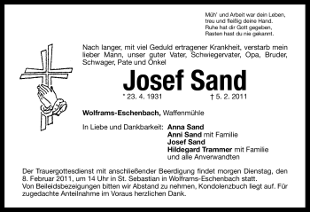 Traueranzeige von Josef Sand von Nürnberger Nachrichten