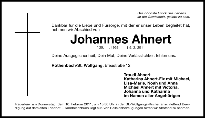  Traueranzeige für Johannes Ahnert vom 08.02.2011 aus Nürnberger Nachrichten