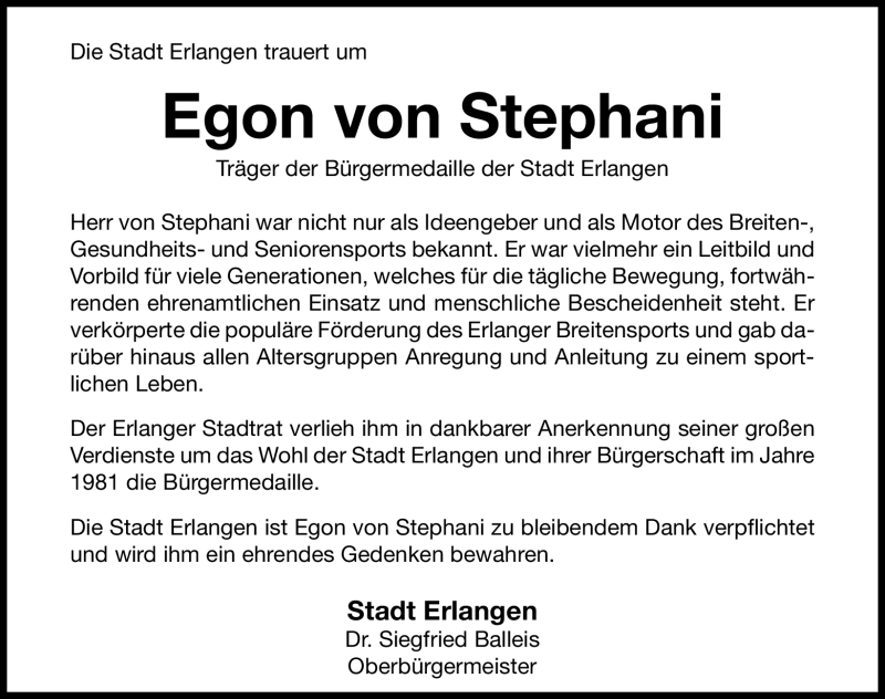  Traueranzeige für Egon von Stephani vom 08.02.2011 aus Nürnberger Nachrichten