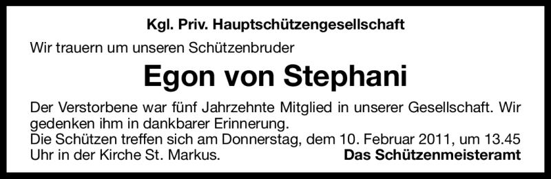  Traueranzeige für Egon von Stephani vom 09.02.2011 aus Nürnberger Nachrichten