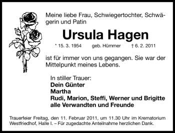 Traueranzeige von Ursula Hagen von Nürnberger Nachrichten