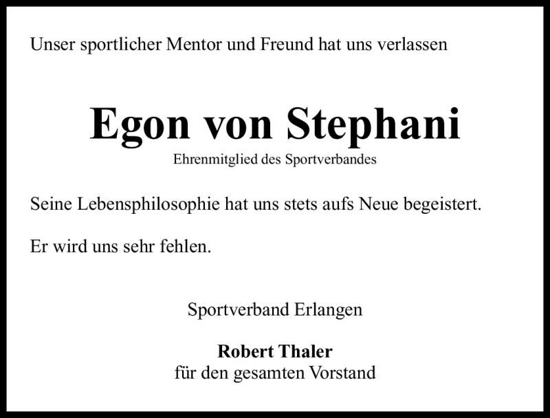  Traueranzeige für Egon von Stephani vom 10.02.2011 aus Nürnberger Nachrichten