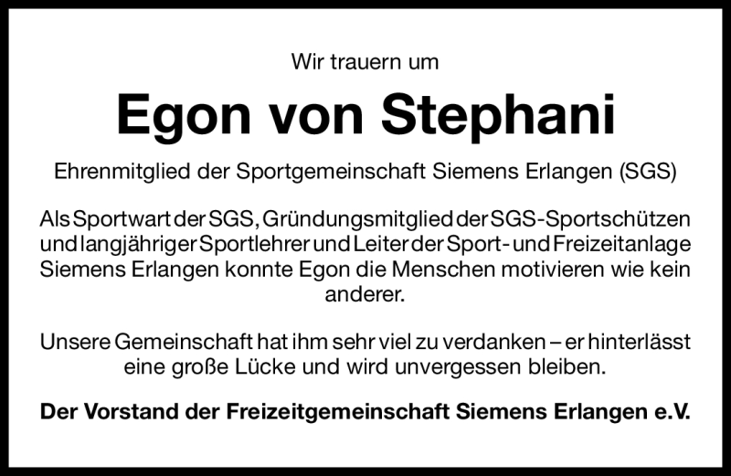  Traueranzeige für Egon von Stephani vom 11.02.2011 aus Nürnberger Nachrichten