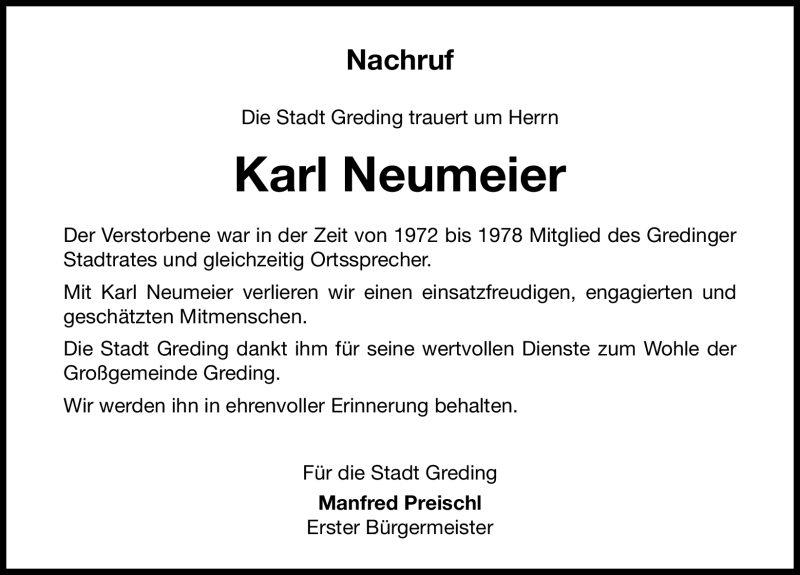  Traueranzeige für Karl Neumeier vom 11.02.2011 aus Nürnberger Nachrichten