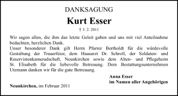 Traueranzeige von Kurt Esser von Nürnberger Nachrichten