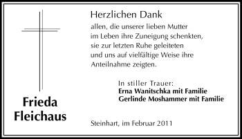 Traueranzeige von Frieda Fleichaus von Nürnberger Nachrichten