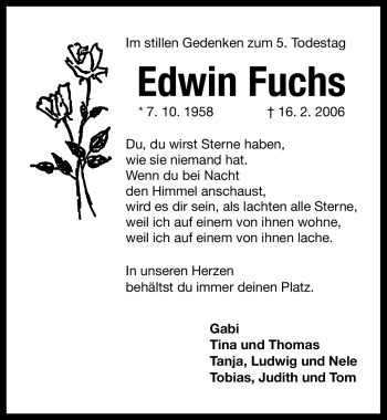 Traueranzeige von Edwin Fuchs von Nürnberger Nachrichten