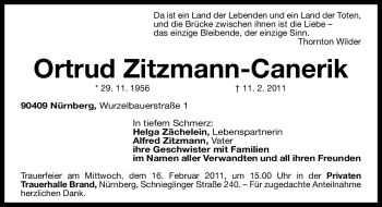 Traueranzeige von Ortrud Zitzmann-Canerik von Nürnberger Nachrichten