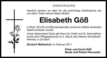 Traueranzeige von Elisabeth Göß von Nürnberger Nachrichten