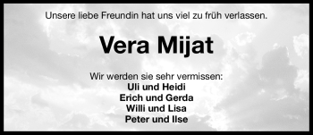 Traueranzeige von Vera Mijat von Nürnberger Nachrichten