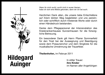 Traueranzeige von Hildegard Auinger von Nürnberger Nachrichten