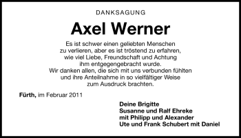 Traueranzeige von Axel Werner von Nürnberger Nachrichten