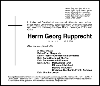 Traueranzeige von Georg Rupprecht von Nürnberger Nachrichten