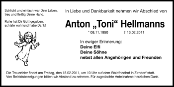 Traueranzeige von Anton Hellmanns von Nürnberger Nachrichten