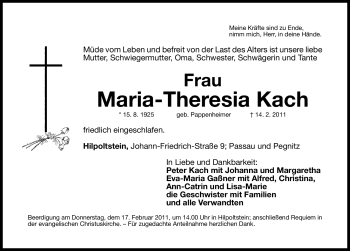 Traueranzeige von Maria-Theresia Kach von Nürnberger Nachrichten