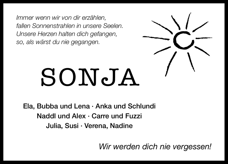  Traueranzeige für Sonja  vom 16.02.2011 aus Nürnberger Nachrichten