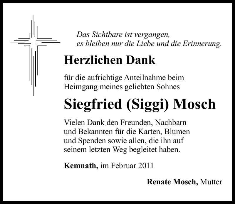  Traueranzeige für Siegfried Mosch vom 16.02.2011 aus Nürnberger Nachrichten